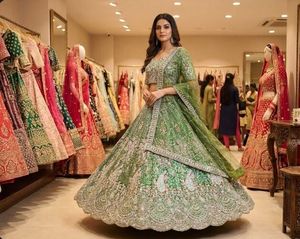 Green Embroidered Lehenga Choli with Dupatta