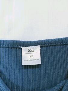 Sleeveless Drawstring Rib Crop top - Bijou Blue