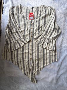 Neutral Stripe Knot-Front Top