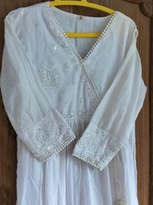 White Embroidered Chickenkari Kurta Set