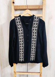Black Embroidery Work Cotton Top Size-38