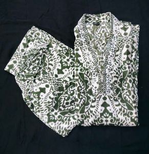 Green Printed Kurta Set