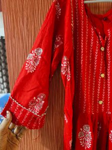Red shimmer straight kurta