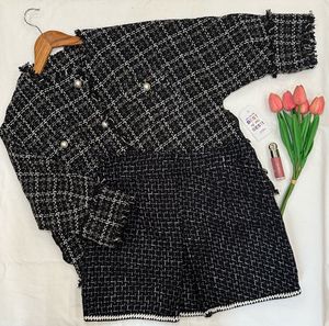Tweed Cropped Jacket With Skorts Set