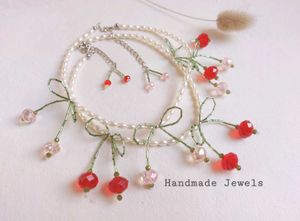 Pinterest Inspired Pearl And Cherry Bow Necklace