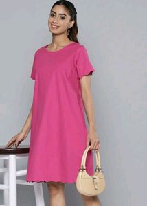 Here And Now Pink Solid A Line Dress