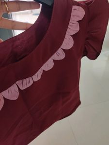Maroon Side Open Blouse With Cute Neck Design