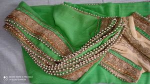 Green Pearl Saree With Blouse New