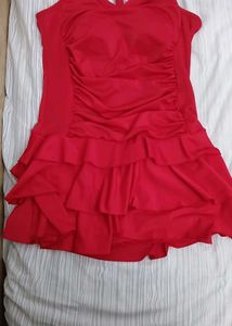 Red Ruffled Halter Swim Dress - XL Size