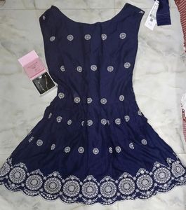 Floral Embroidery Navy Vintage Dress