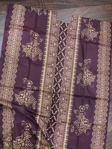 elegant purple brown printed unstitched suit