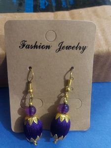 &#34;Elegant Purple Silk Thread Bead Earrings(Like New