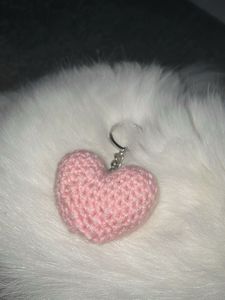 Crochet Pink Heart Keychain