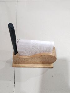 Wooden Pen Paper Stand With Watch