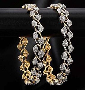 Gold-Tone Designer Bangles with Diamond-Cut Leaf