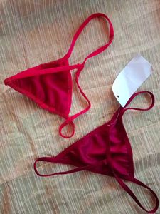 2 Sexy Red Maroon Velvet Thong Set
