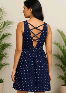 Navy Polka Dot Dress | Strapped Back