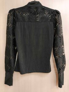 Stylish High Neck Top With Netted Sleeves
