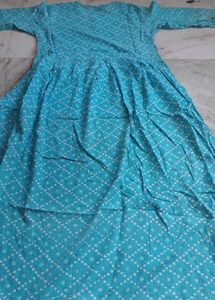 Blue Bandhani Print Midi Dress
