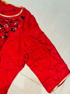 Elegant Red Embroidered Kurti Dress