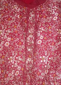 Red Flare Floral Dress With Balloon Sleeves