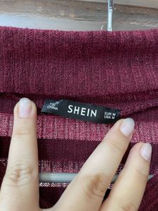 Shein Burgundy Crisscross Mock Neck Top