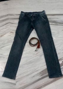 Charcoal Black Jeans For Men With Woodland Belt