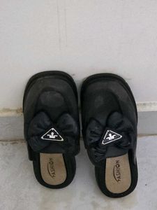 Black Fashion Bow Slippers