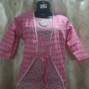 Pink Patterned Tunic and Jacket Set L Size