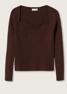 Mango Brown Square Neck Knit Top