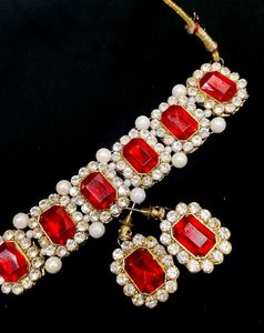 Red Stone &amp; Pearl Jewelry Set