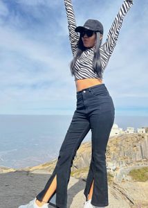 Stylish Black Split Hem top