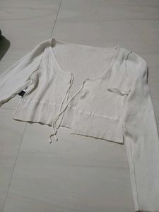 White Knit Tie-Front Cardigan