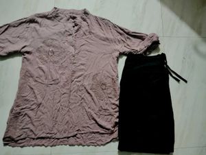 Embroidered Floral Tunic & Black Skirt Set