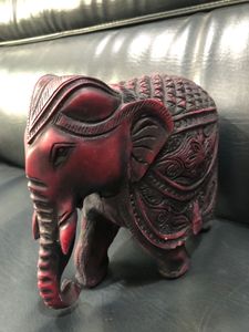 Hand Carved Maroon Resin Elephant Showpiece