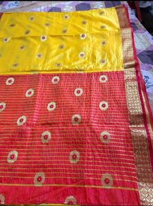 Elegant Yellow &amp; Red Saree