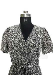 Black White V Neck Floral Printed