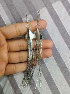 Silver Tone Chain Tassel Drop Earrings