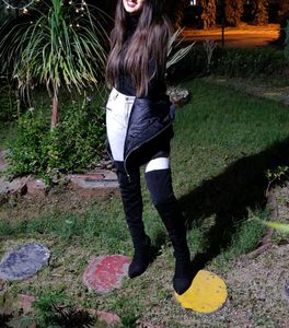 Black Pointed-Toe Heeled Knee High Boots