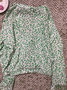 White And Green Animal Print Shirt