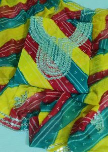 Striped Gota Patti Jaipuri Dress Material