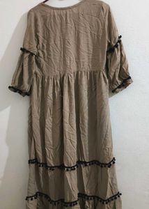 Boho Pom-Pom Trim Maxi Dress