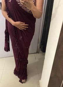 Girlish Partwear Ready To Wear Wine Saree