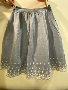 Blue Embroidered Hem Skirt