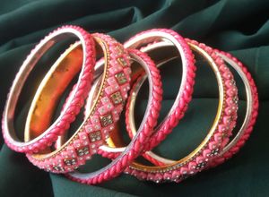 Pastel Pink And Tomato Red Mirror Bangle Set