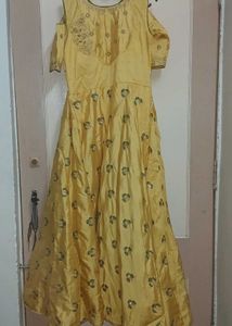 Golden Floral Anarkali Dress