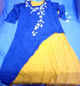 Stylish Blue & Yellow Dress 44 Size