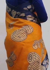 Printed Orange & Blue Saree