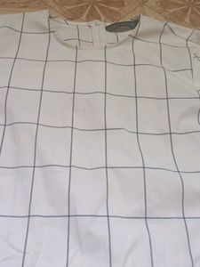 White Grid Tie-Sleeve Blouse