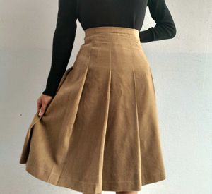 Brown Suede Velvet Pleated Skirt Light Academia